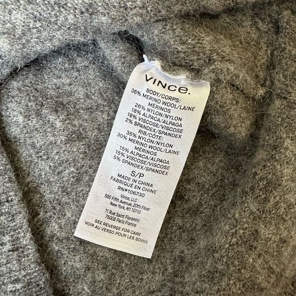 VINCE Side Slit V-Neck Tunic Sweater in Grey Wool Alpaca Blend - Picture 7 of 10